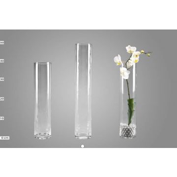 Cylindrical flower vase SANYA EARTH, glass, clear, 20"/50cm, Ø3.5"/9cm