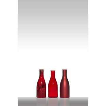 Decorative glass bottles ANYA, 3 pcs, red, 7.3"/18,5cm, Ø2.6"/6,5cm