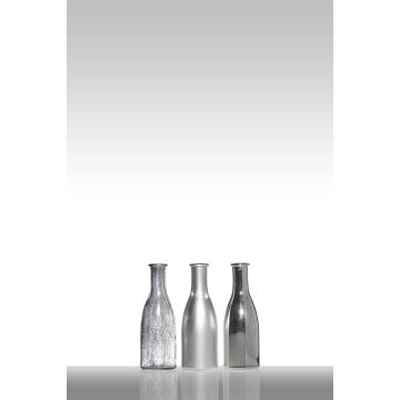 Decorative glass bottles ANYA, 3 pcs, silver, 7.3"/18,5cm, Ø2.6"/6,5cm