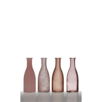 Decorative glass bottles ANYA, 4 pcs, pink, 7"/18cm, Ø2.4"/6cm
