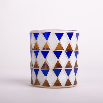 Mosaic candle jar SAMIRA, blue-white, 3.1"/8cm, Ø2.8"/7cm