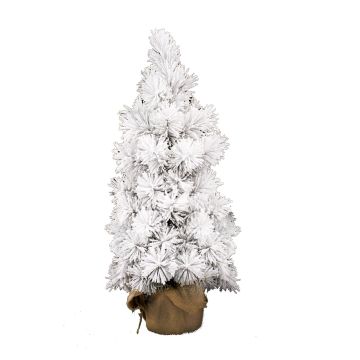 Artificial Christmas tree AUSTIN, jute bag, snow-covered, white, 30"/75cm, Ø12"/30cm