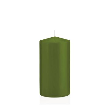 Lantern candle MAEVA, pillar, olive green, 6"/15cm, Ø3.1"/8cm, 69h - Made in Germany