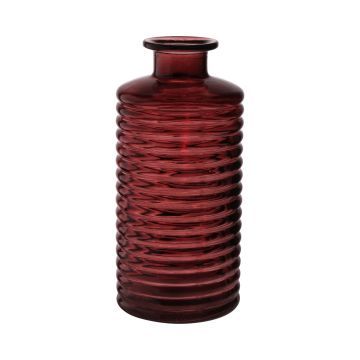 Glass bottle STUART with grooves, red brown-clear, 31cm, Ø14,5cm