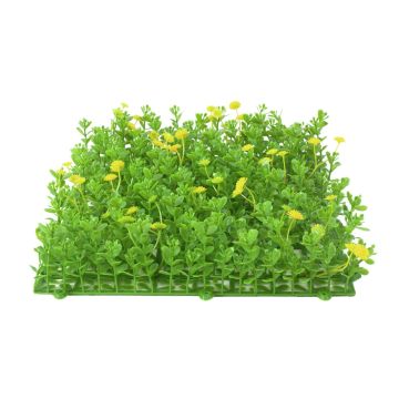 Plastic boxwood mat / hedge KEIL with flowers, green-yellow, 10x10"/25x25cm