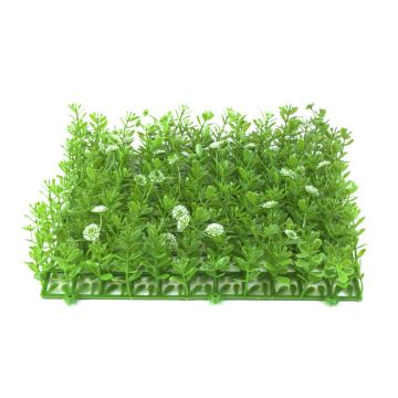 Plastic boxwood mat / hedge KEIL with flowers, green-white, 10x10"/25x25cm