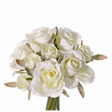 Fake bouquet of roses ROSILA, white, 8"/20cm, Ø6"/15cm