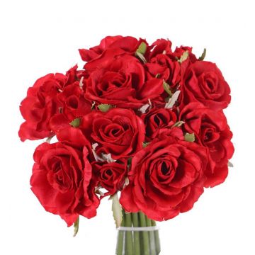 Fake bouquet of roses ROSILA, red, 10"/25cm, Ø8"/20cm
