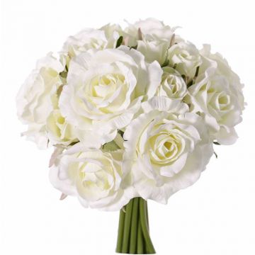 Fake bouquet of roses ROSILA, white, 10"/25cm, Ø8"/20cm