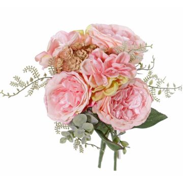 Fake bouquet of roses SIERRA hydrangea, echeveria, pink, 10"/25cm, Ø10"/25cm