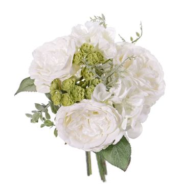 Fake bouquet of roses SIERRA hydrangea, echeveria, white, 10"/25cm, Ø10"/25cm
