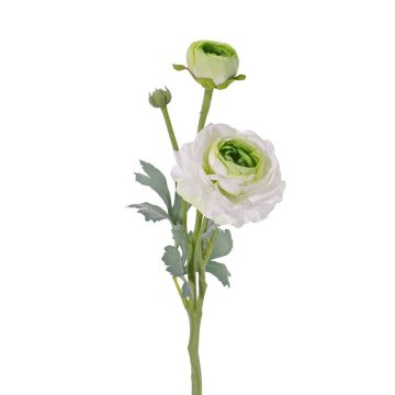 Fake ranunculus YAKIRA, white-green, 16"/40cm, Ø1.6"-3.5"/4-9cm