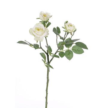 Artificial rose branch CORALEE, white-green, 20"/50cm, Ø1.2"-2.8"/3-7cm