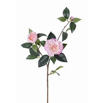 Silk camellia branch RIXA with flowers, pink, 33"/85cm, Ø2"-4"/5-10cm
