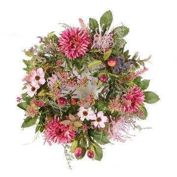Artificial autumn wreath SABINE, gerbera, pink, Ø12"/30cm