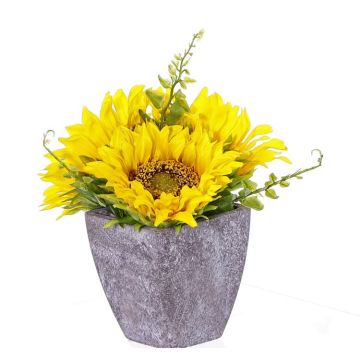 Fake sunflower arrangement SILKE in decorative pot, yellow, 8"/20cm, Ø4"/10cm