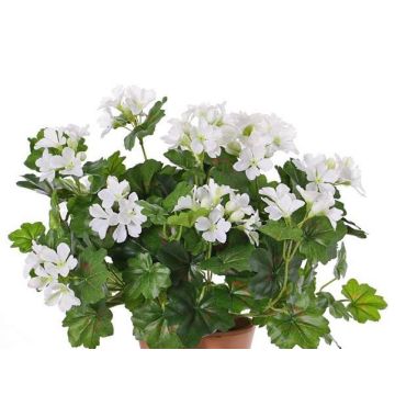 Fake geranium BERENIKE on spike, crossdoor, white, 16"/40cm, Ø2"-3.1"/5-8cm