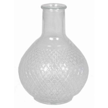 Clear glass bottle DONKA with diamond pattern, 7.3"/18,5cm, Ø5.3"/13,5cm