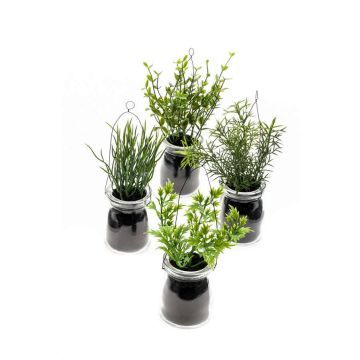 Artificial hanging basket with herb mix LASEO in glass, 4 pieces, green, 6"/15cm