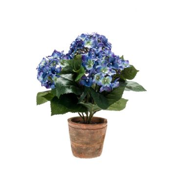 Silk hydrangea LAIDA in terracotta pot, blue, 14"/35cm