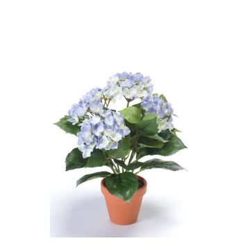 Silk hydrangea LAIDA in clay pot, light blue, 14"/35cm