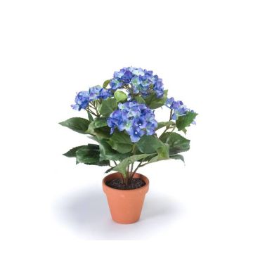 Silk hydrangea LAIDA in clay pot, blue, 14"/35cm
