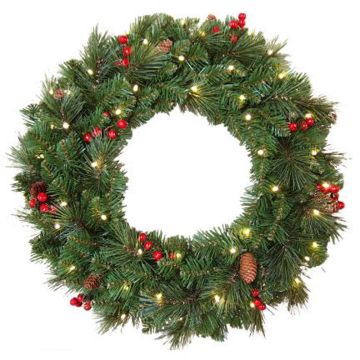 Artificial Christmas wreath BUCHAREST, decorated, LEDs, Ø24"/60cm