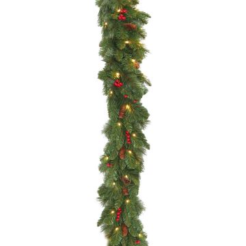 Artificial Christmas garland BUCHAREST, decorated, LEDs, 9ft/275cm, Ø12"/30cm 