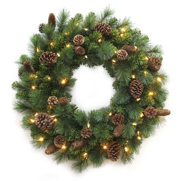 Artificial Christmas wreath KERRY with cones, LEDs, green, Ø24"/60cm