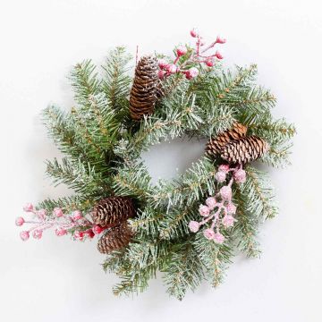 Artificial winter wreath RAVENNA with cones, snow-covered, Ø12"/30cm 