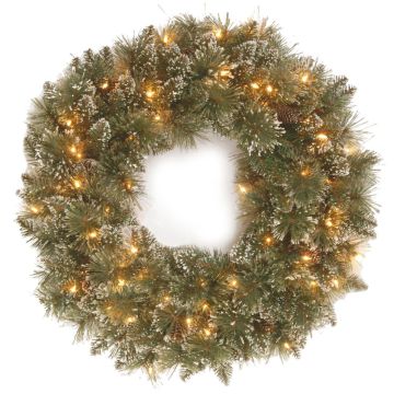 Artificial winter wreath CALGARY, cones, LEDs, frosted, Ø30"/75cm