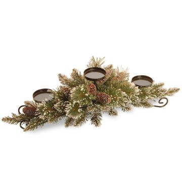 Artificial winter table arrangement CALGARY, cones, frosted, candle holder, 30"/75cm
