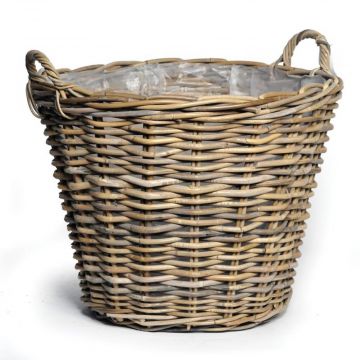 Wooden basket CATELYNN made of rattan, grey-brown, 9"/23cm, Ø12"/30cm 