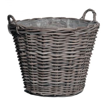 Wooden basket CATELYNN made of rattan, grey, 9"/23cm, Ø12"/30cm 