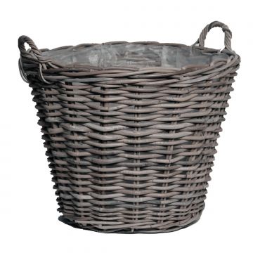 Wooden basket CATELYNN made of rattan, grey, 16"/40cm, Ø18"/45cm
