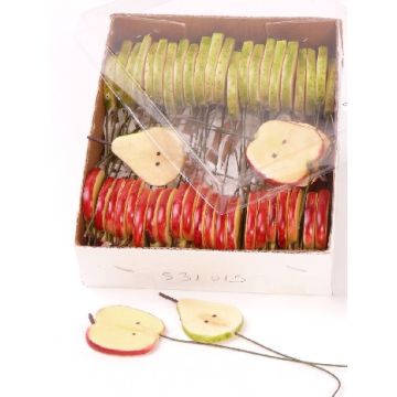 Artificial apple pear slices AARI, 48 pieces, green-red, 3.7"/9,5cm, Ø1.4"-1.6"/3,5-4cm