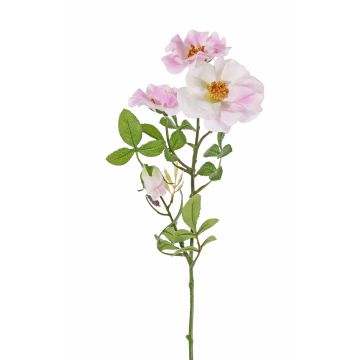 Artificial wild rose BALOU, white-light pink, 24"/60cm, Ø2.8"-3.5"/7-9cm