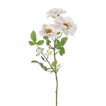 Artificial wild rose BALOU, white, 24"/60cm, Ø2.8"-3.5"/7-9cm