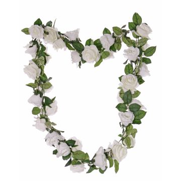 Artificial rose garland DORIE, white, 6ft/180cm, Ø2.8"-3.5"/7-9cm