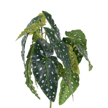Artificial polka dot begonia HANSE on spike, green-white, 16"/40cm
