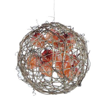 Artificial Physalis decorative ball RASTY, fruits, glitter, orange-silver, Ø10"/25cm