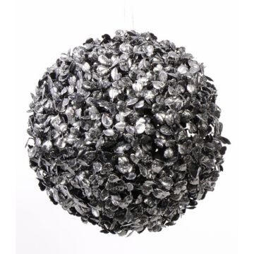 Artificial boxwood ball FRITZ, glitter, black-silver, Ø9"/22cm
