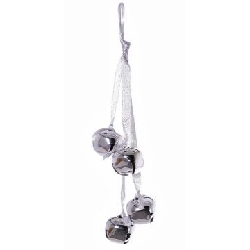 Silver bells DARA, 4 pcs, hanging, 14"/35cm, Ø1.8"/4,5cm