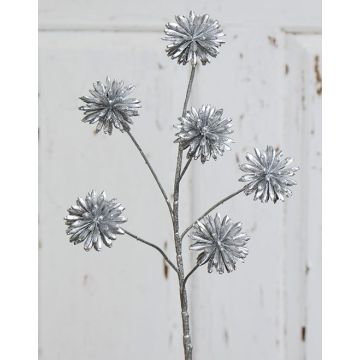 Artificial cornflower BIRNA, glitter, silver, 22"/55cm, Ø2"/5cm