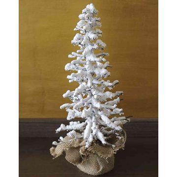 Plastic fir tree THEAS in jute bag, covered with snow, 18"/45cm