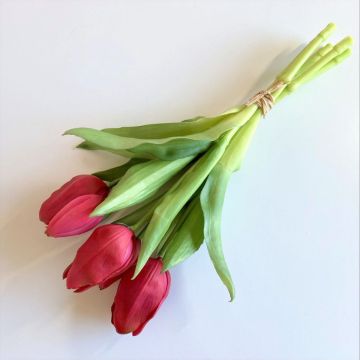 Artificial flowers Tulip bouquet LEANA, pink-green, 12"/30cm, Ø8"/20cm