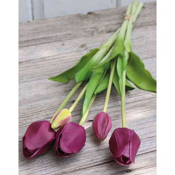 Artificial bouquet of tulips LONA, purple-green, 18"/45cm, Ø6"/15cm
