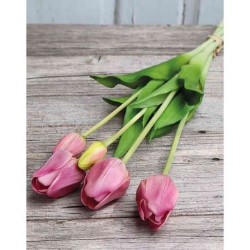 Artificial bouquet of tulips LONA, lilac-green, 18"/45cm, Ø6"/15cm
