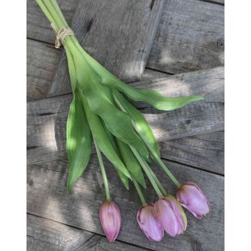 Artificial bouquet of tulips LONA, lilac-green, 14"/35cm, Ø6"/15cm