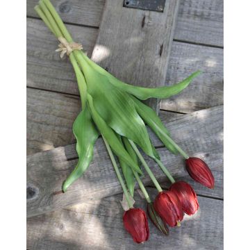 Artificial bouquet of tulips LONA, red, 14"/35cm, Ø6"/15cm